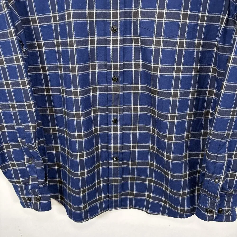 Banana Republic Luxe Flannel Slim Fit Button Down Shirt Mens Blue Black Plaid
